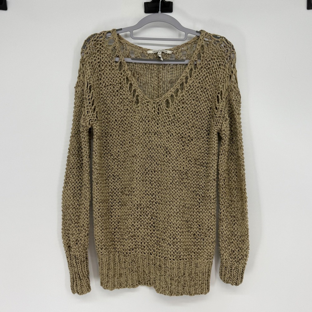 Skaist Taylor Womens Tan Gold Metallic Open Knit Cotton Sweater‎ Size M Coastal